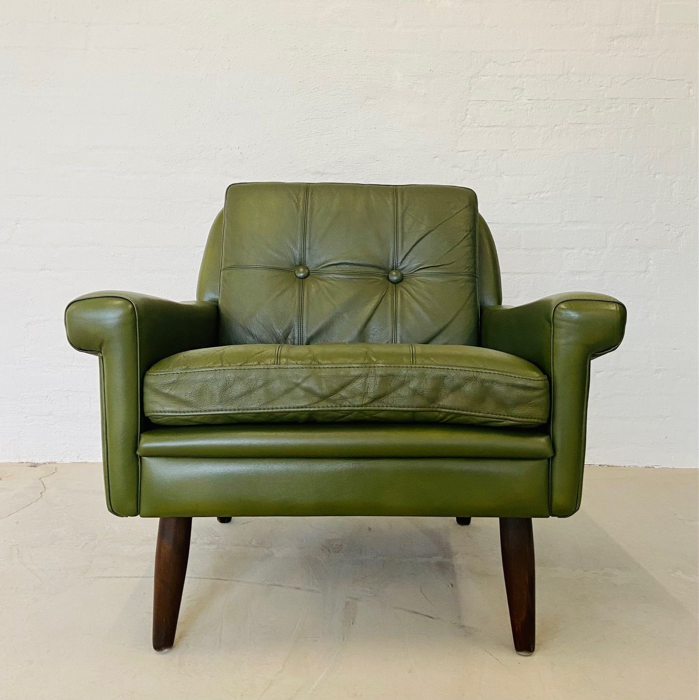 Vintage Danish Mid Century Svend Skipper Olive Green Lounge Chair 1965