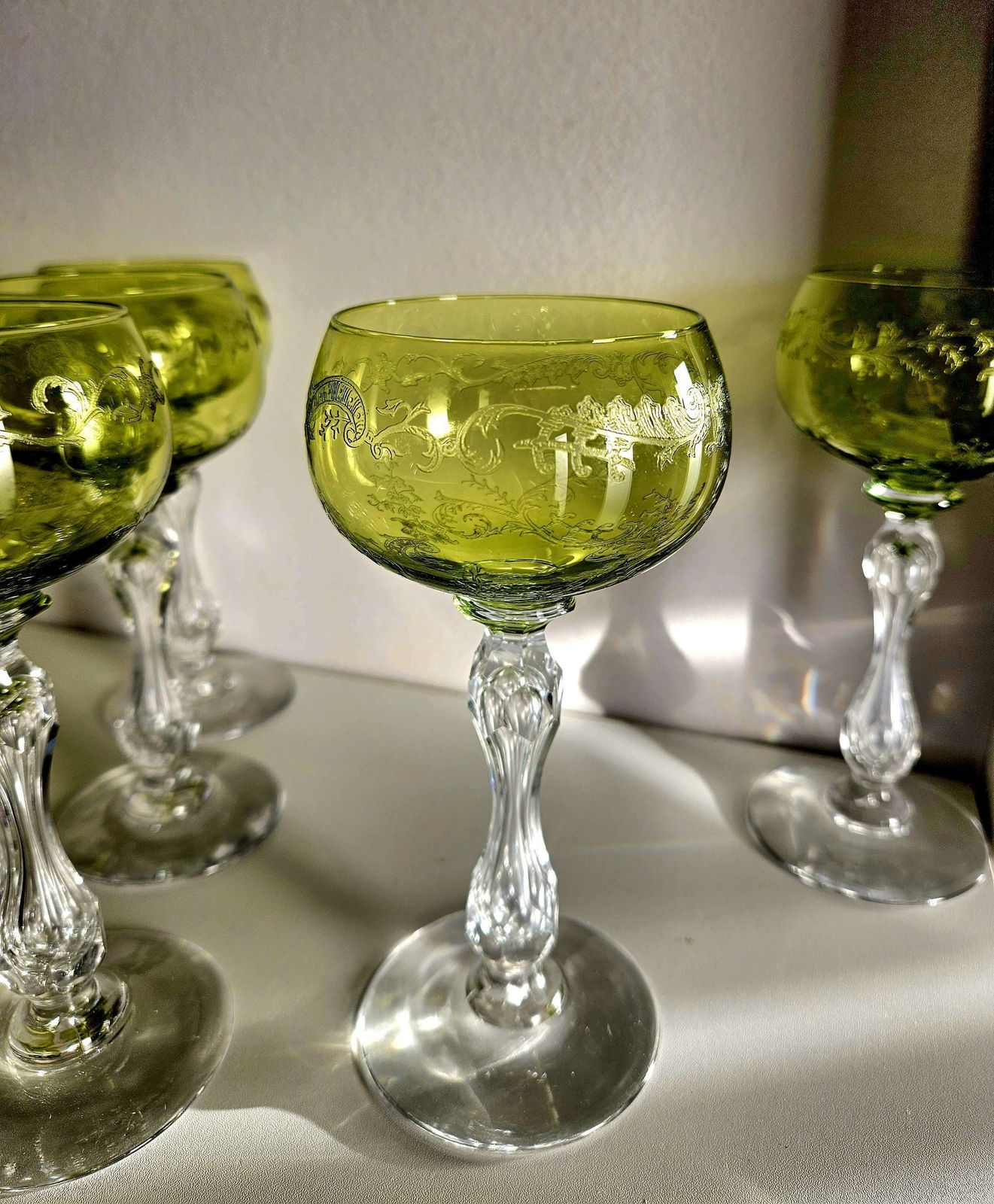 Home Decor Pair Of Antique, Uranium St Louis French Crystal Hock Glasses In Lime Green photo