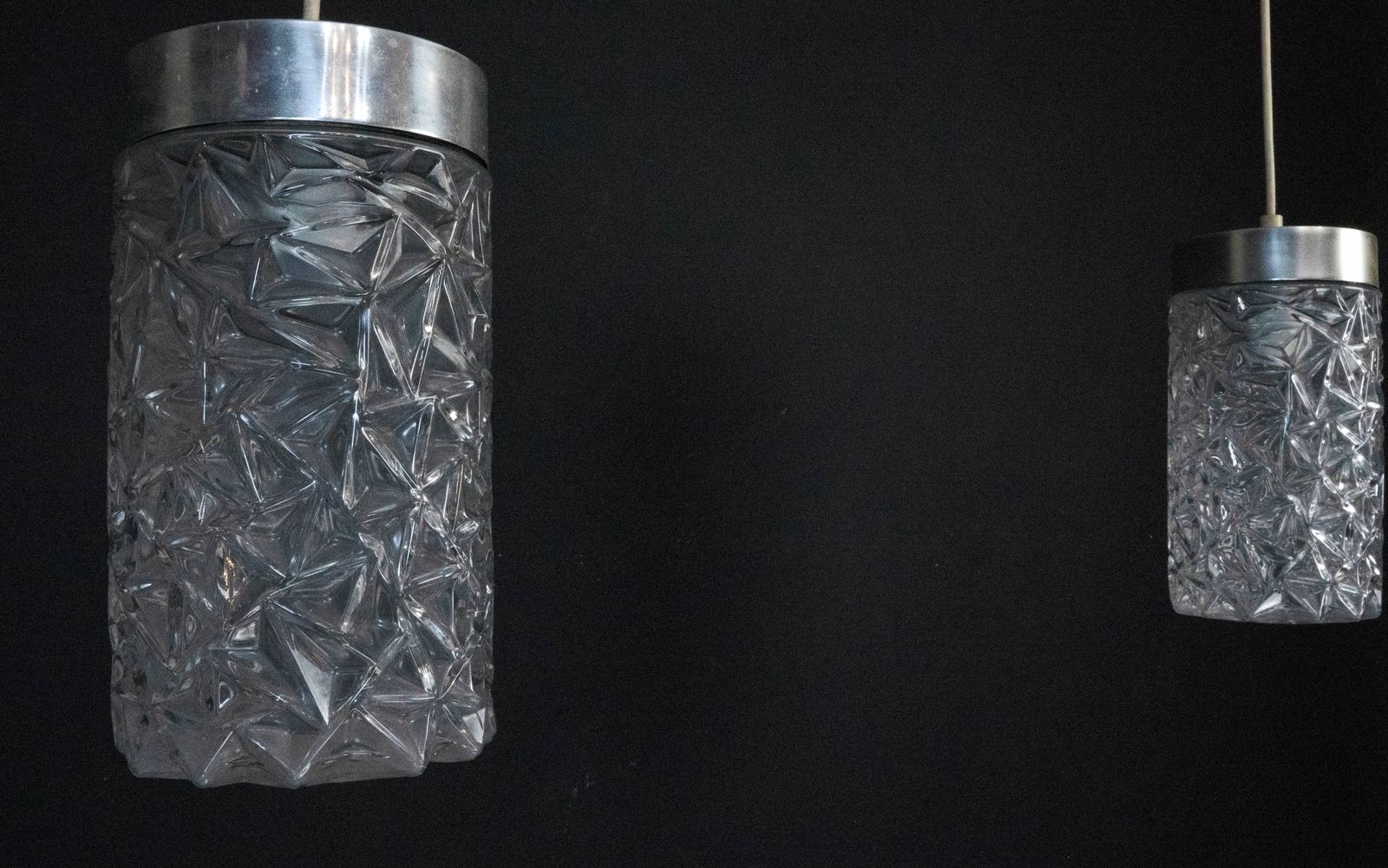 Lighting Pair Of Italian Pendant Lights In Glass And Polished Aluminum, 1970s photo