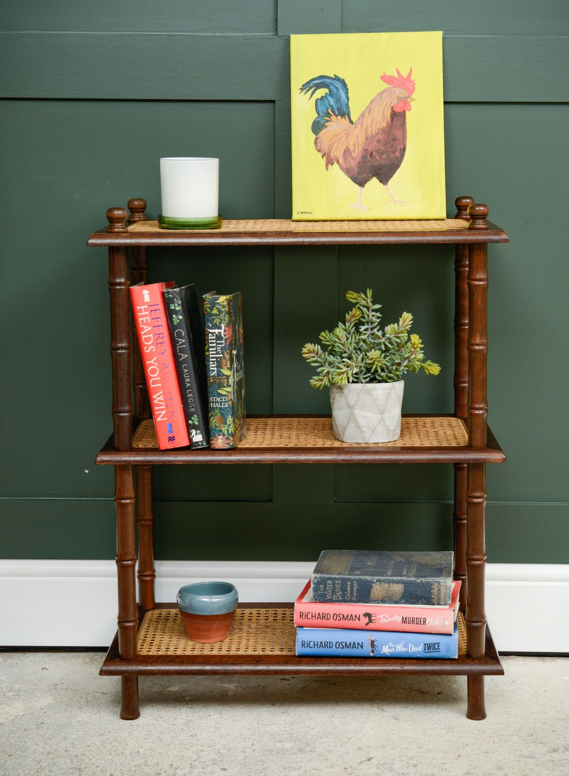 Vintage Faux Bamboo & Cane Etagere Whatnot Shelving Unit photo furniture