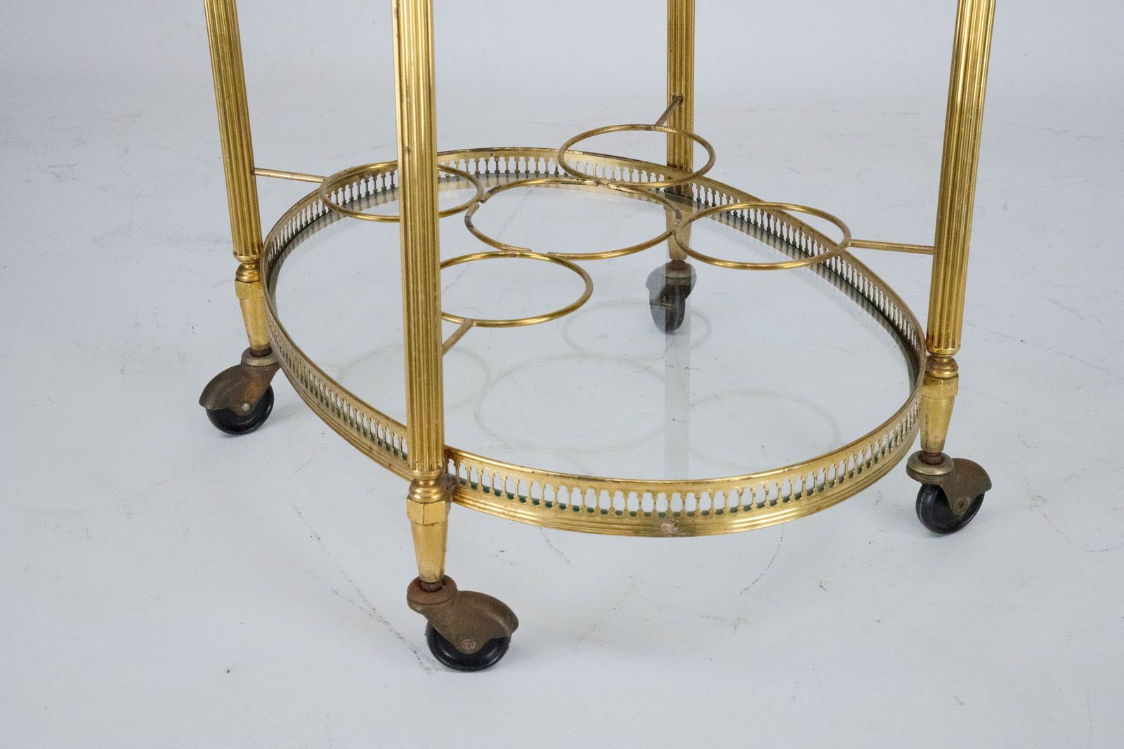 photo for sale Small Mid Century Italian Brass Bar Cart With Removable Tray, 1950s