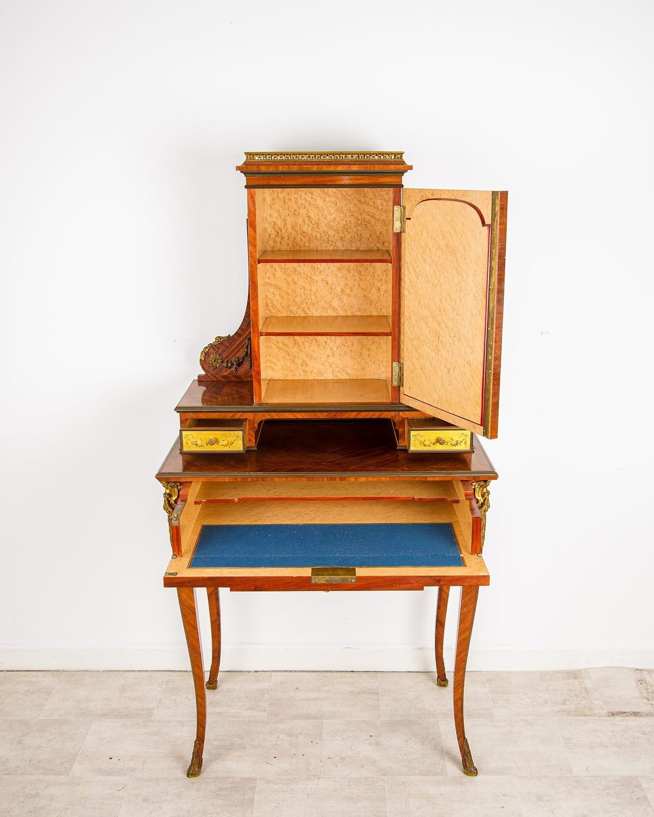 Antique French Kingwood Writing Cabinet With Vernis Martin Panels & Ormolu Mounts   Napoleon III, C.1870 photo for sale
