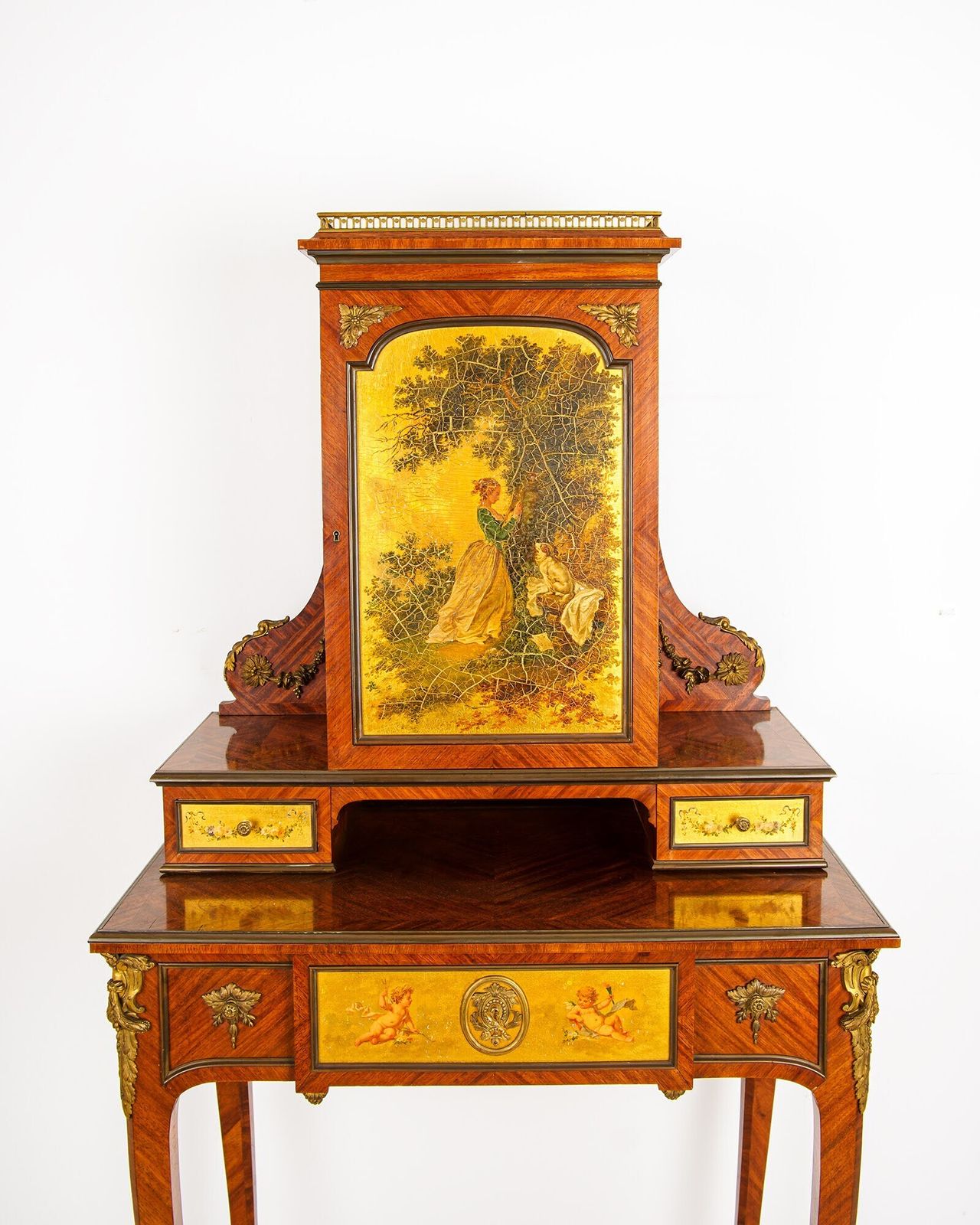 Antique French Kingwood Writing Cabinet With Vernis Martin Panels & Ormolu Mounts   Napoleon III, C.1870 photo 4500.0