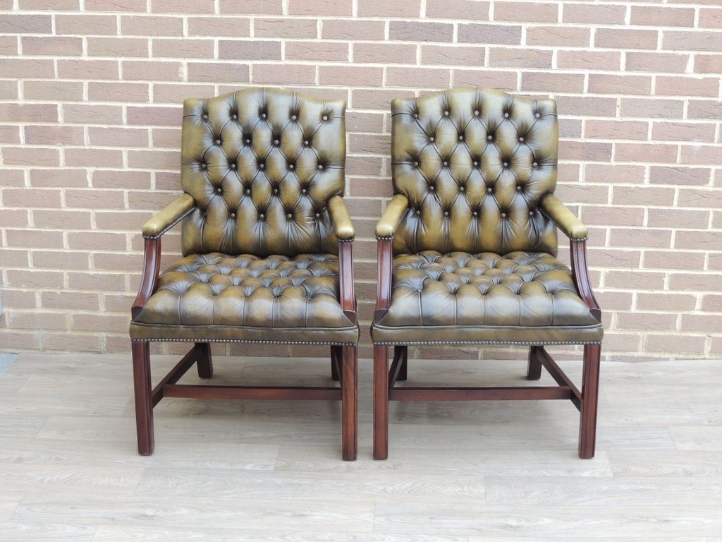 Pair Of Vintage English Chesterfield Gainsborough Chairs photo Furniture