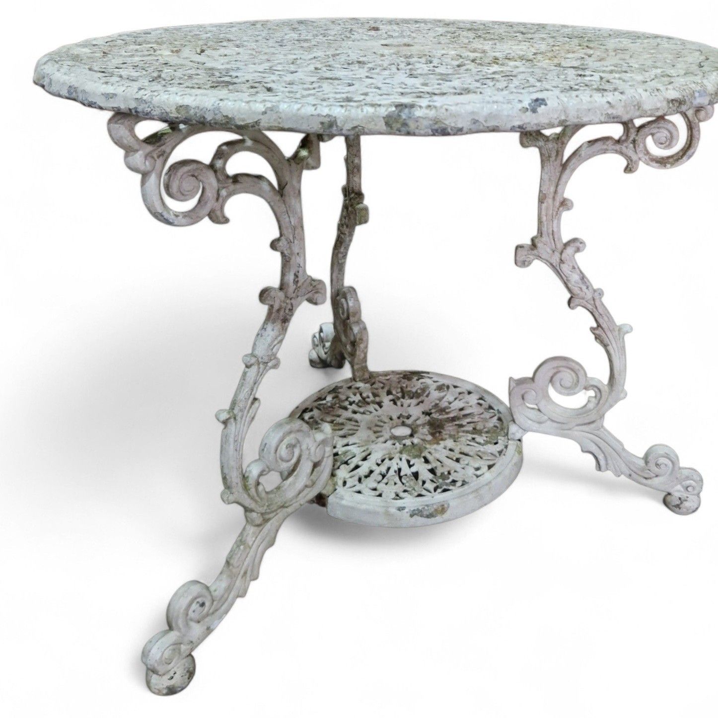 Antique Cast Iron Garden Table Ornate Circular Patio Bistro Parasol Hole Large photo for sale