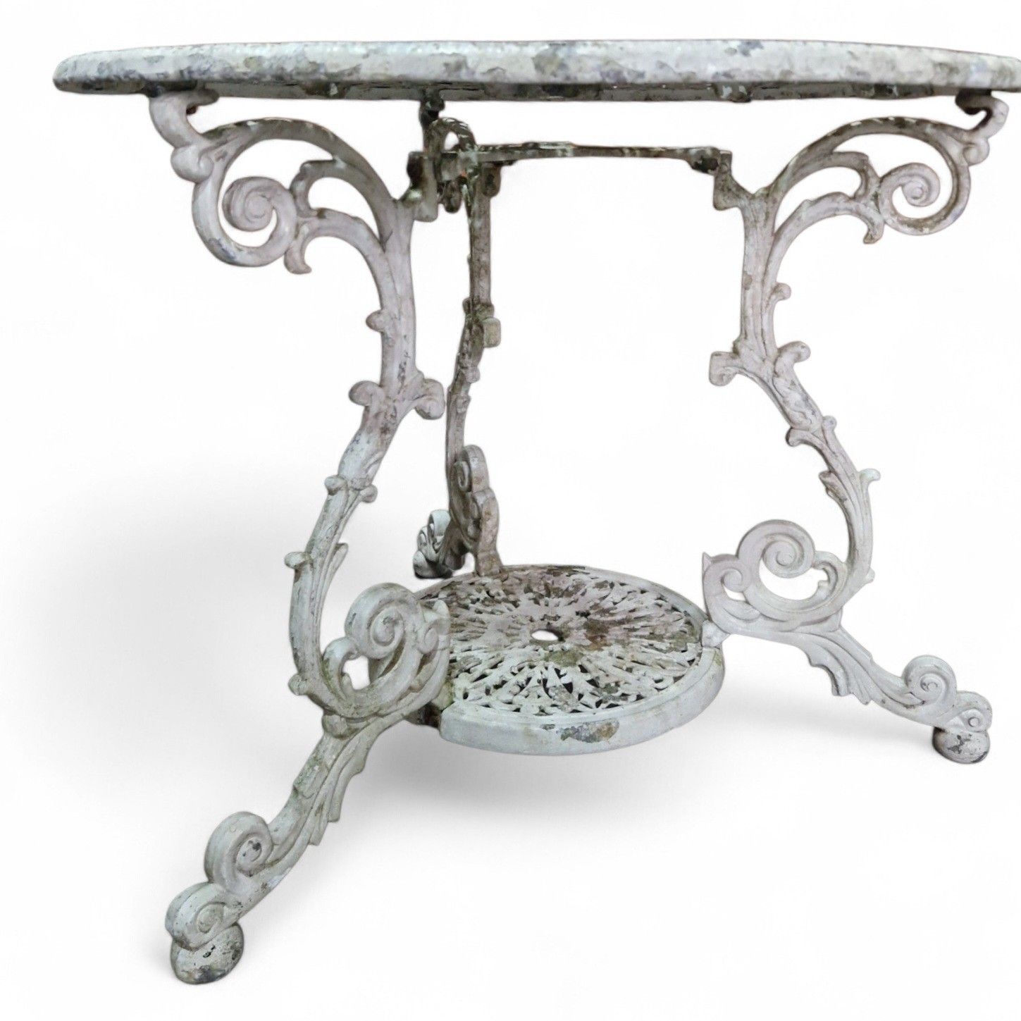 Antique Cast Iron Garden Table Ornate Circular Patio Bistro Parasol Hole Large photo Garden Furniture