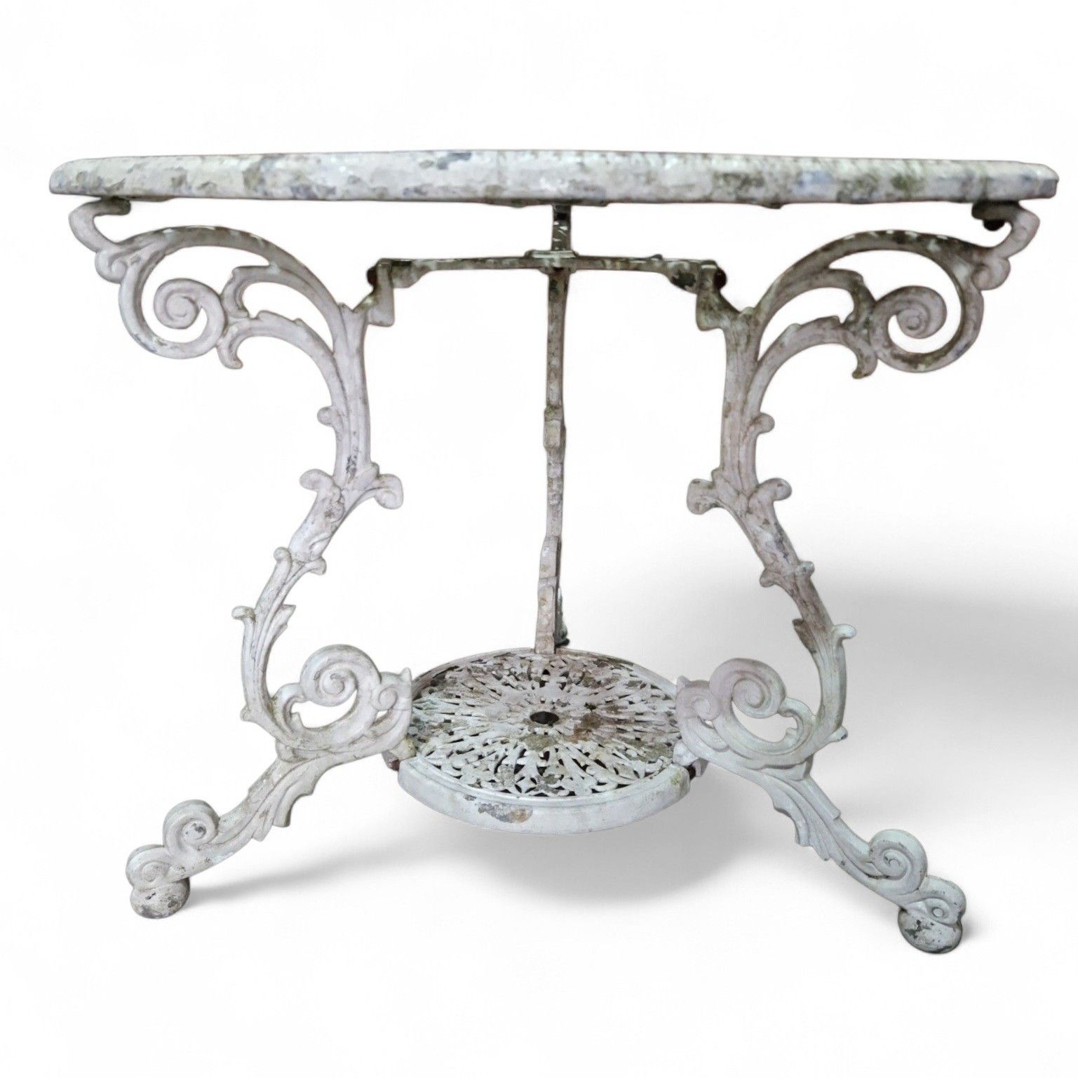 Antique Cast Iron Garden Table Ornate Circular Patio Bistro Parasol Hole Large photo 250.0
