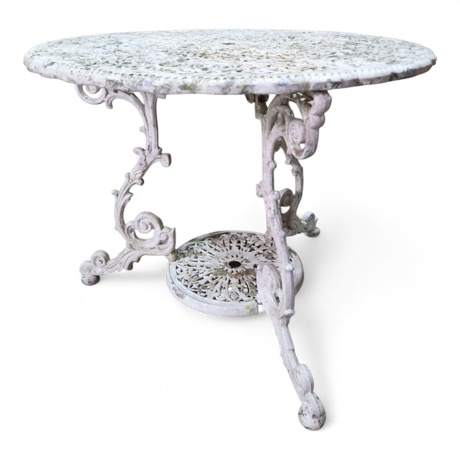 Antique Cast Iron Garden Table Ornate Circular Patio Bistro Parasol Hole Large photo vinterior