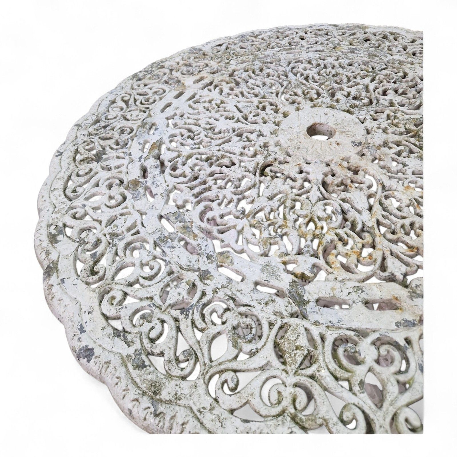 photo furniture Antique Cast Iron Garden Table Ornate Circular Patio Bistro Parasol Hole Large
