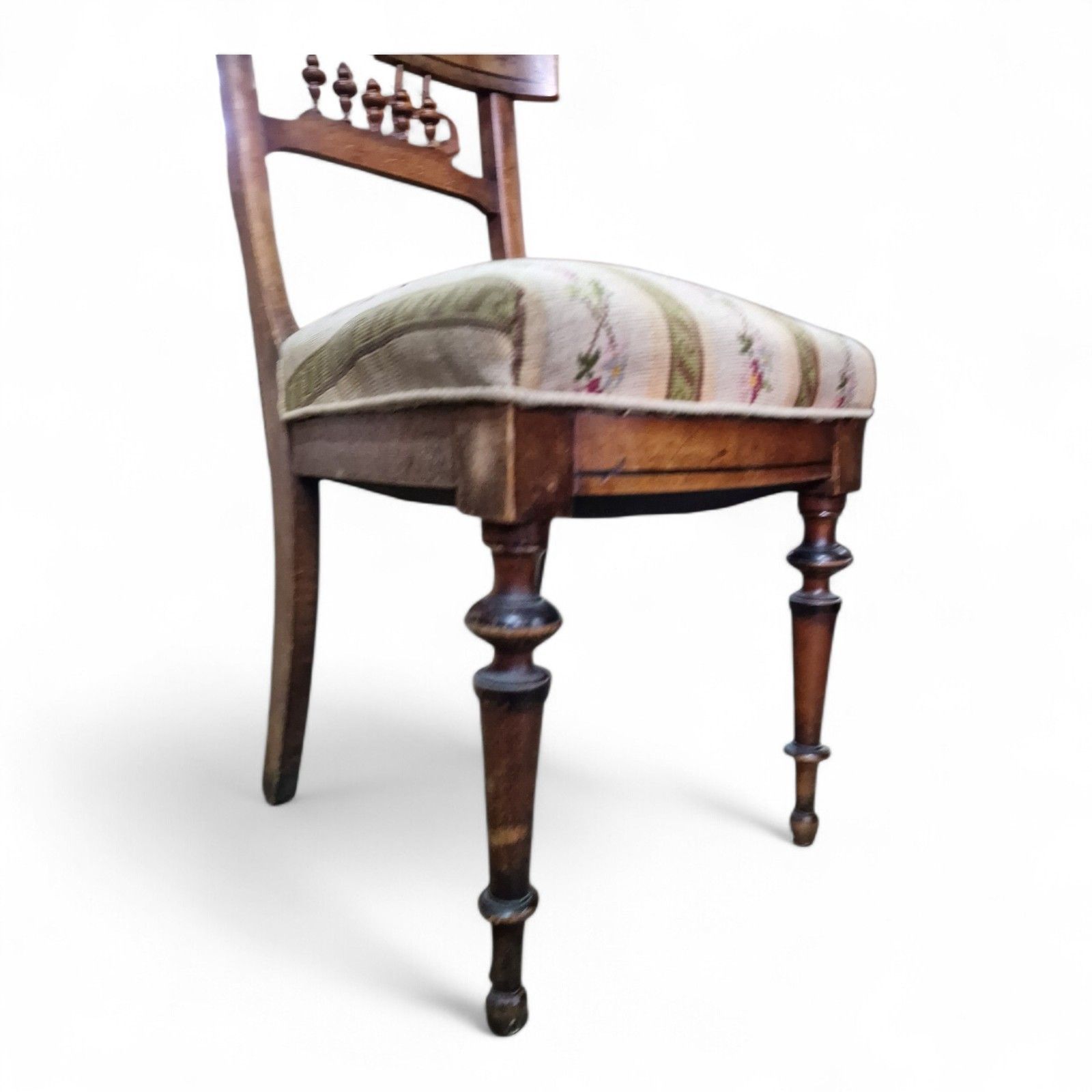 photo furniture Antique Victorian Walnut Chair Continental Spindle Back Embroidered Seat
