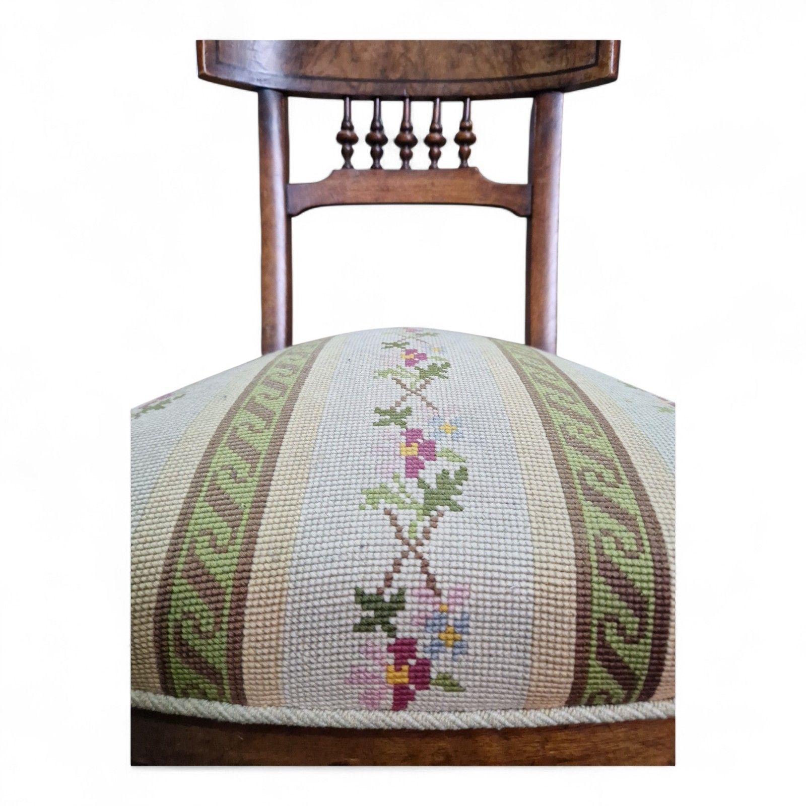 photo buy Antique Victorian Walnut Chair Continental Spindle Back Embroidered Seat