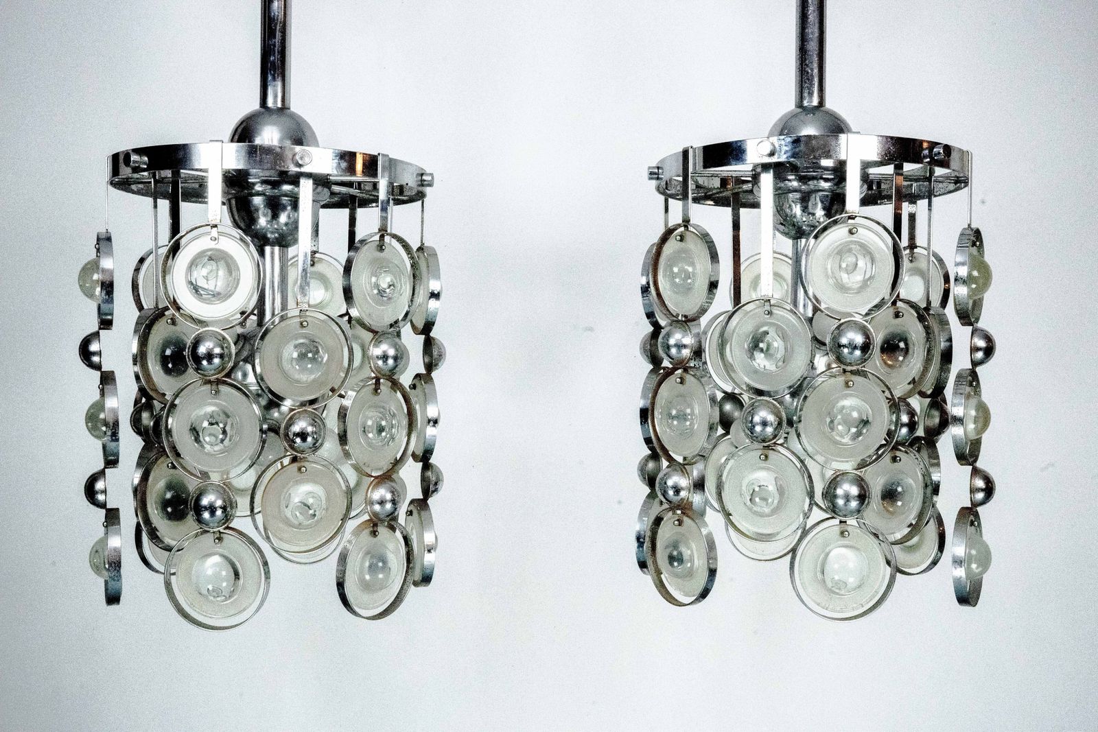 Lighting Pair Of Pendant Lights By Oscar Torlasco, Italy, 1970s photo