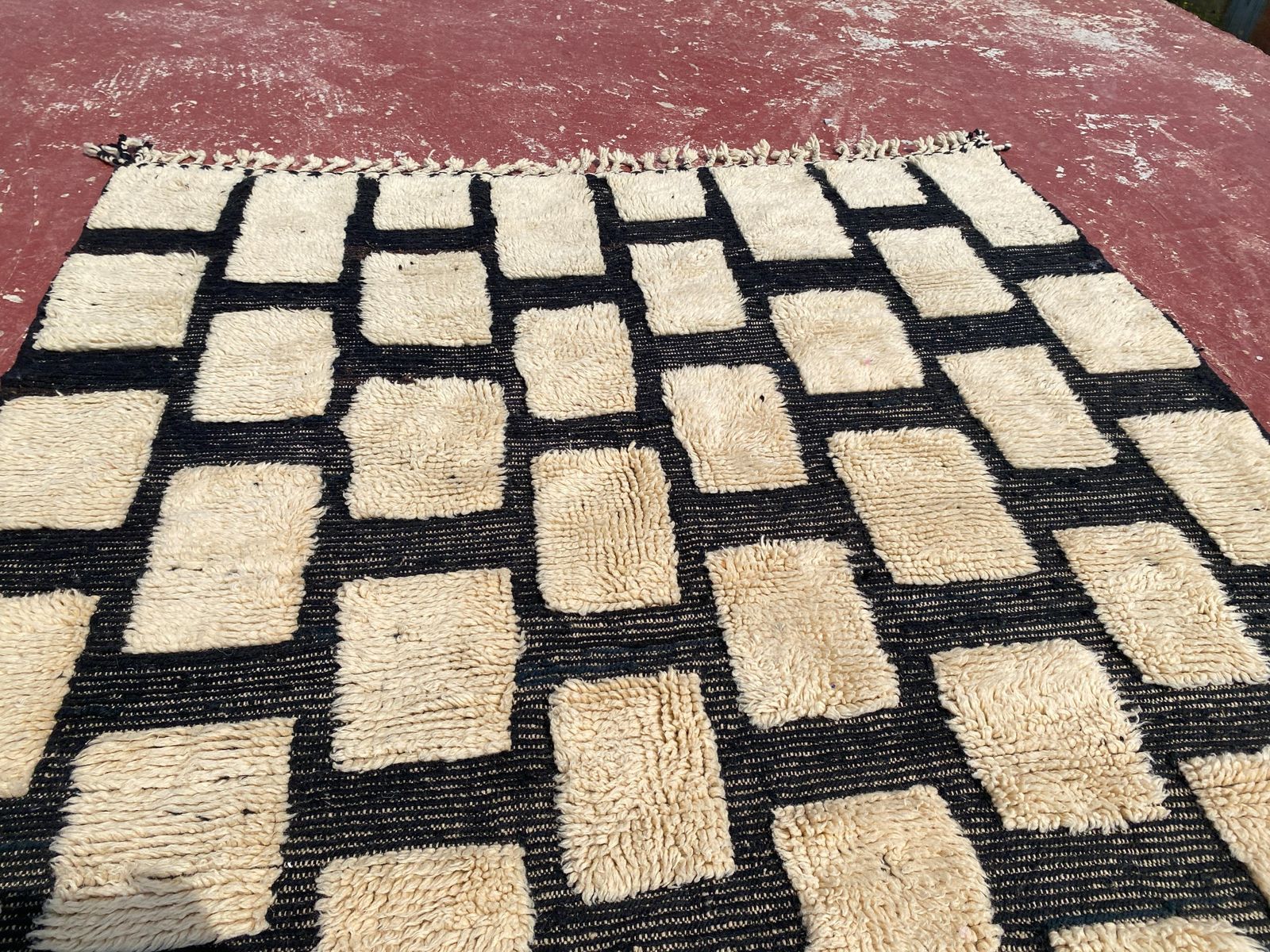 420.0 Beni Ourain Moroccan Rug – 230 X 160 Cm | Handwoven Wool | Black & Cream Geometric Grid Berber Carpet photo