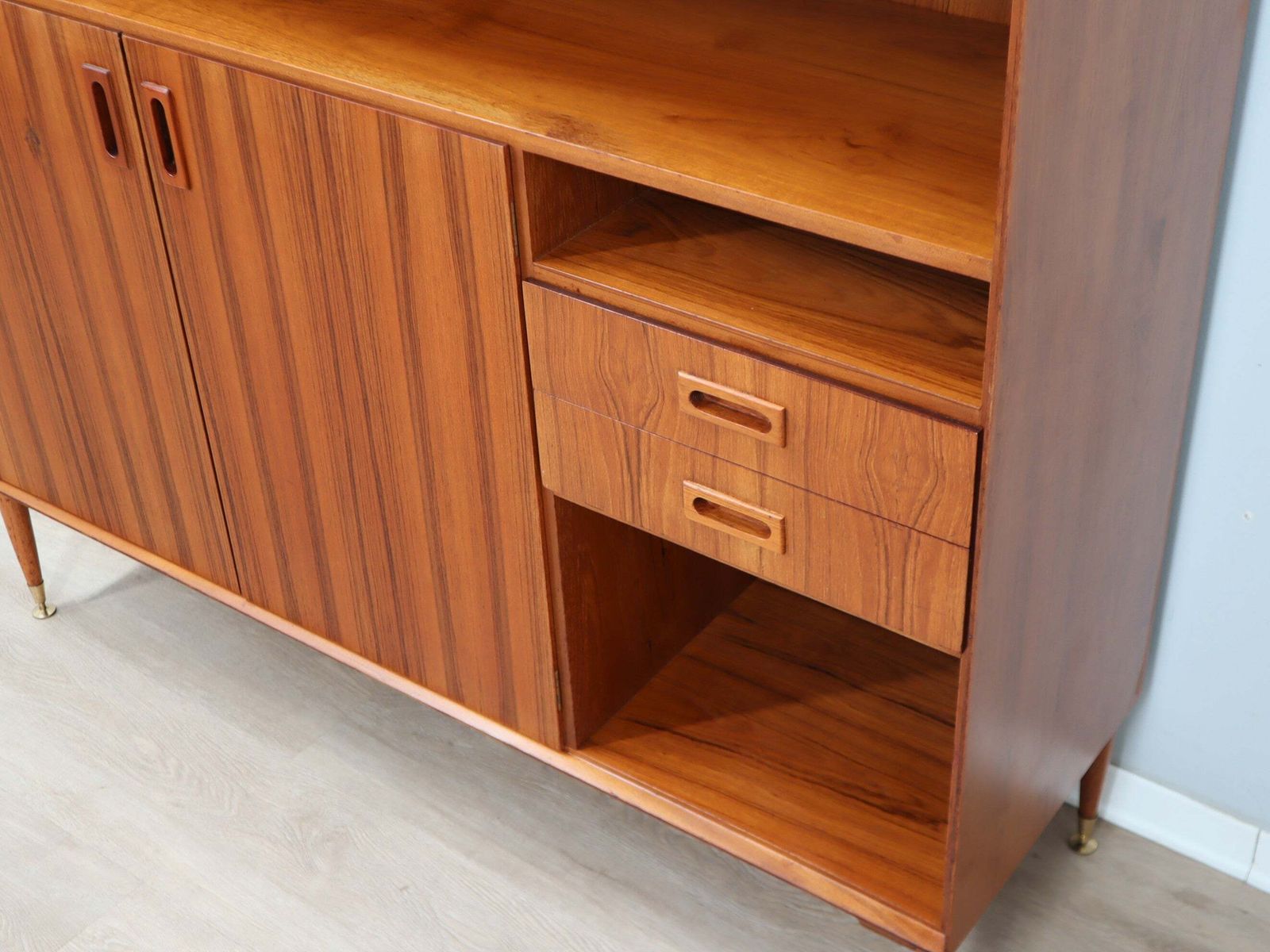 photo furniture 1960s Italian Mid Century Teak Highboard Restored With Brass Feet