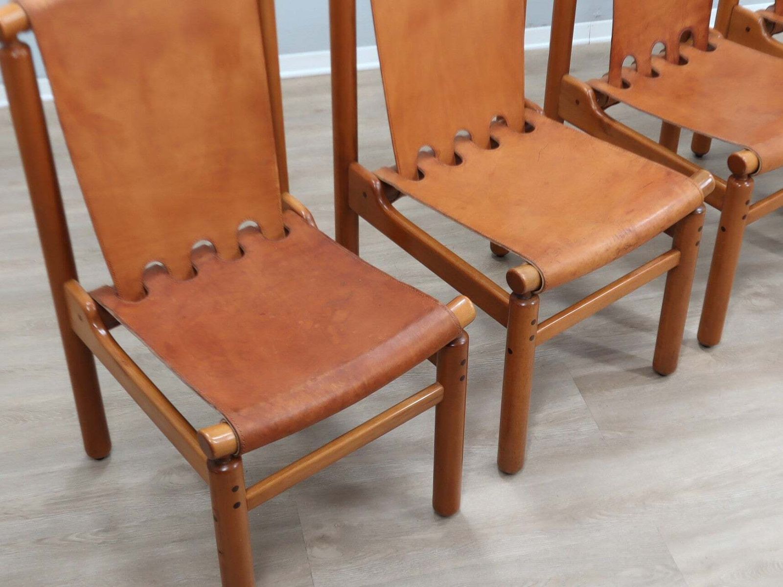 Set Of 4 Ilmari Tapiovaara For La Permanente Walnut And Leather Chairs 1960s photo 2800.0
