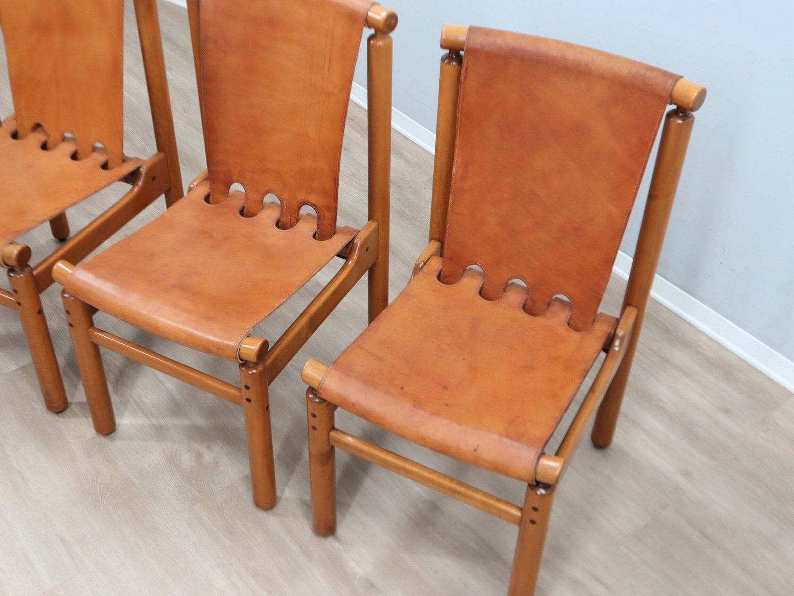 Set Of 4 Ilmari Tapiovaara For La Permanente Walnut And Leather Chairs 1960s photo vinterior