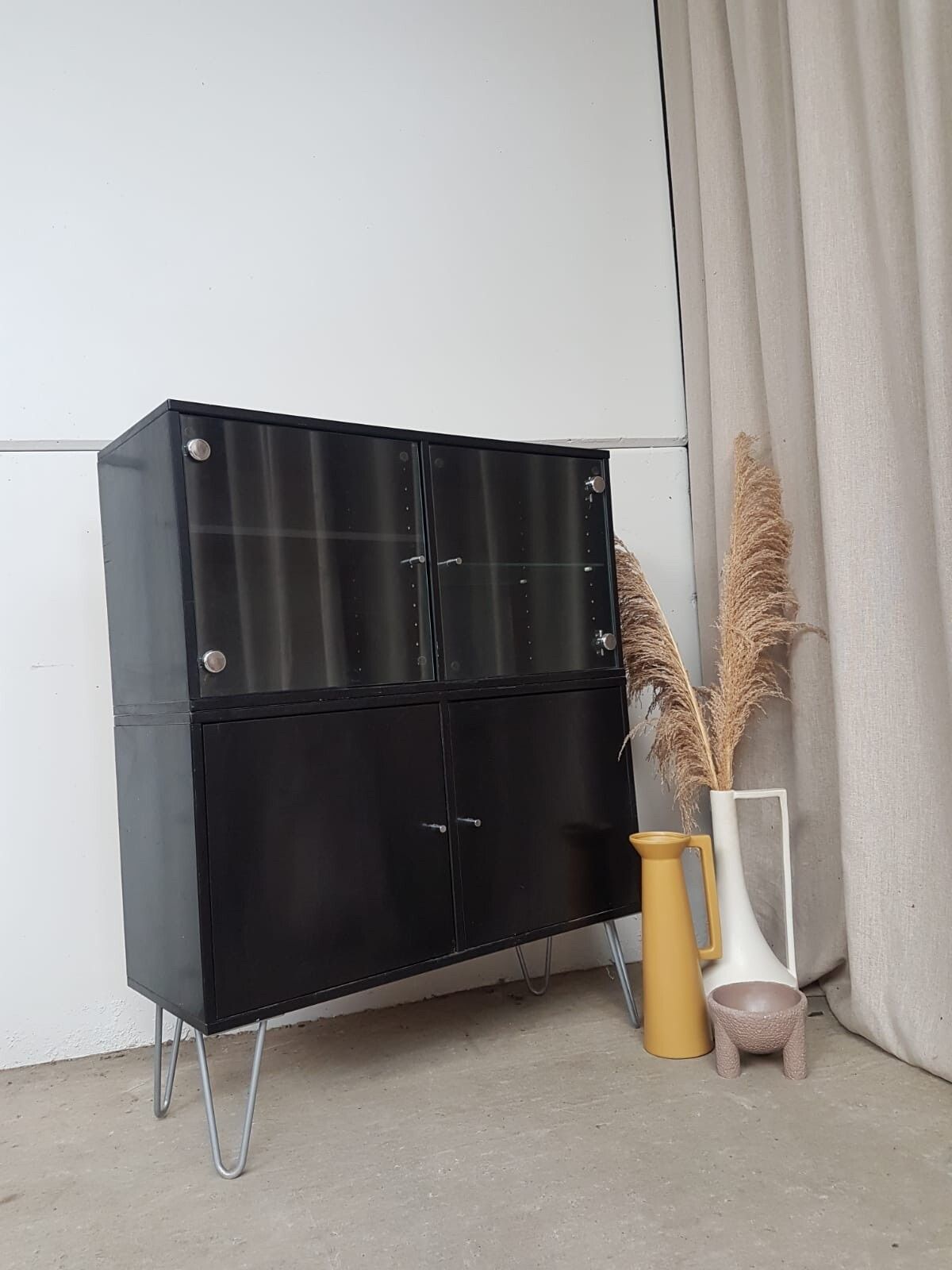 Vtg Late Mid Century Danish Denka Cabinet Set 2 Wall Storage Media Unit #402