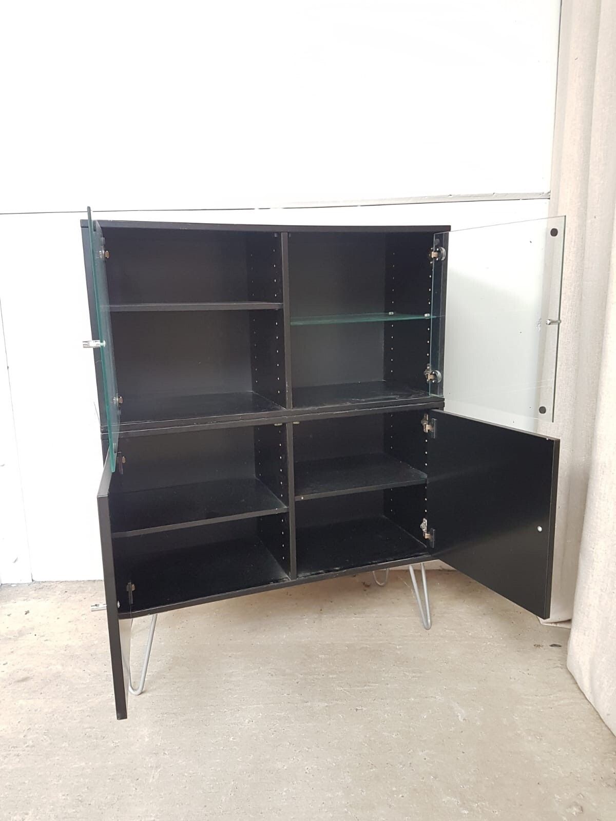 Vtg Late Mid Century Danish Denka Cabinet Set 2 Wall Storage Media Unit #402 photo for sale