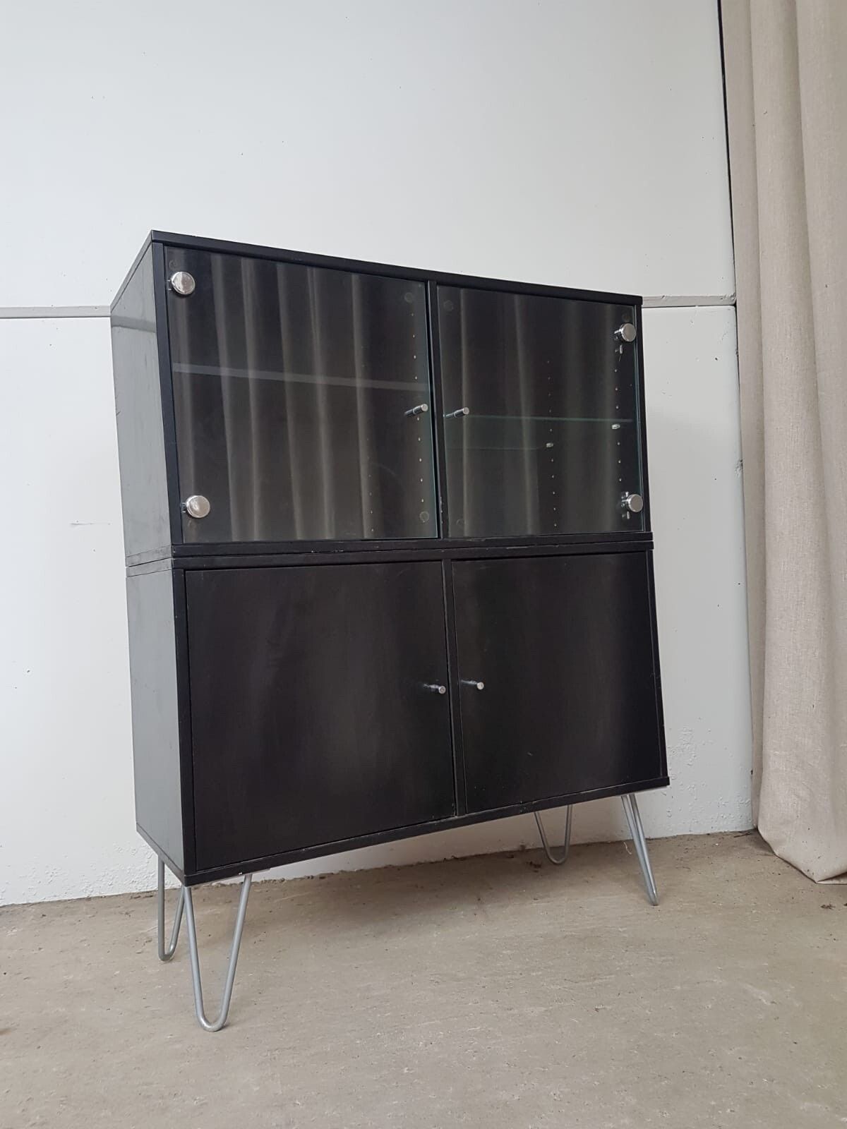 Vtg Late Mid Century Danish Denka Cabinet Set 2 Wall Storage Media Unit #402 photo vinterior