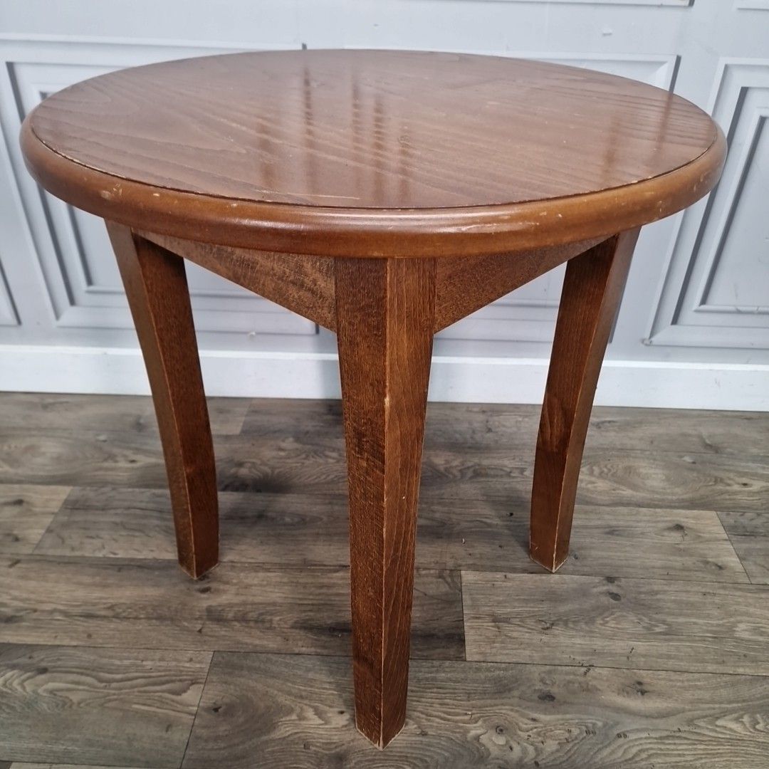 Retro Vintage Oak Table Wooden Occasional Round Hall Side Lamp Pub Cafe Rustic