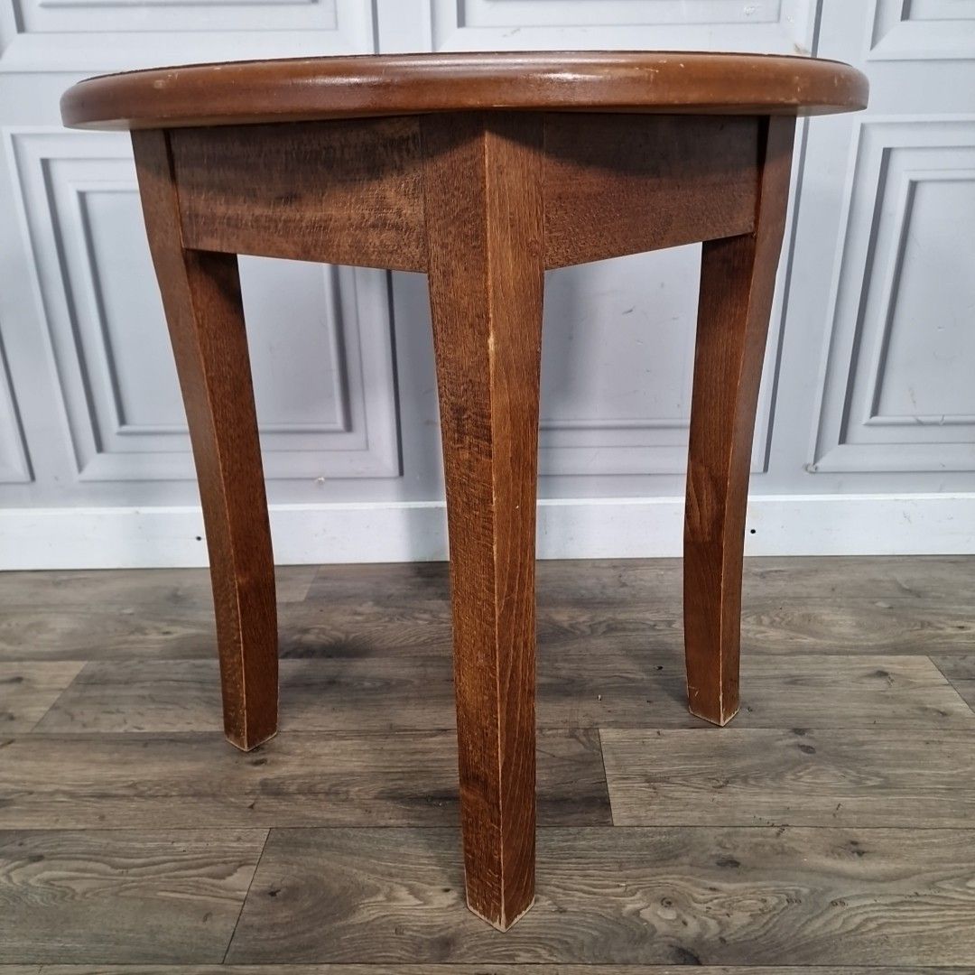 Retro Vintage Oak Table Wooden Occasional Round Hall Side Lamp Pub Cafe Rustic photo furniture