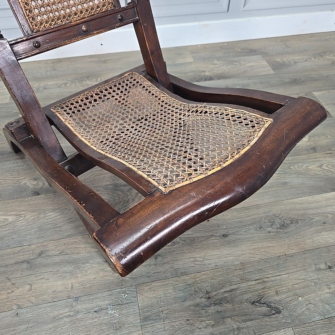 Antique Vintage Folding Officers Campaign "Safari" Chair Wooden Cane Seat photo for sale