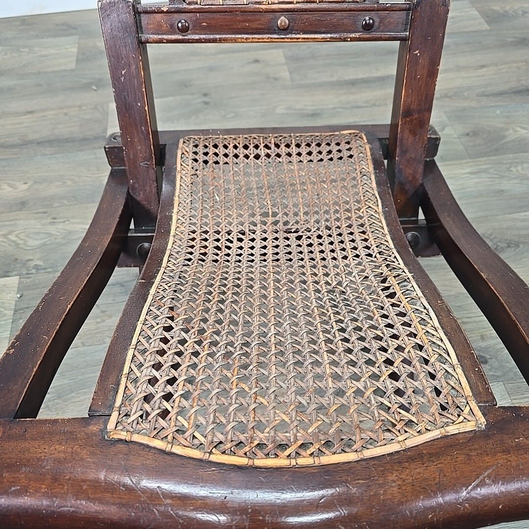 Antique Vintage Folding Officers Campaign "Safari" Chair Wooden Cane Seat photo 160.0