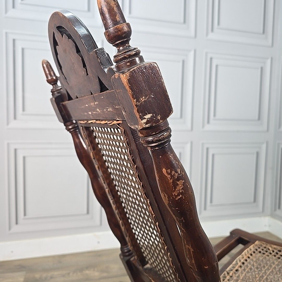 photo buy Antique Vintage Folding Officers Campaign "Safari" Chair Wooden Cane Seat