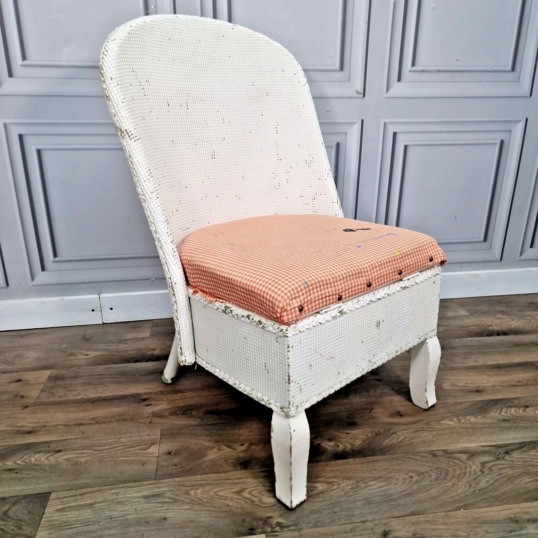 Retro Vintage Mid Century Woven Wicker Chair Painted Seat Storage Tub Project