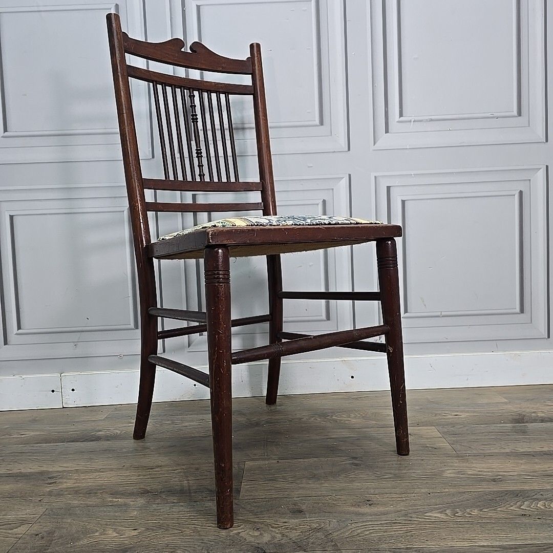 Antique Edwardian Chair Wooden Turned Back Upholstered Hall Lounge Bedroom Seat photo for sale