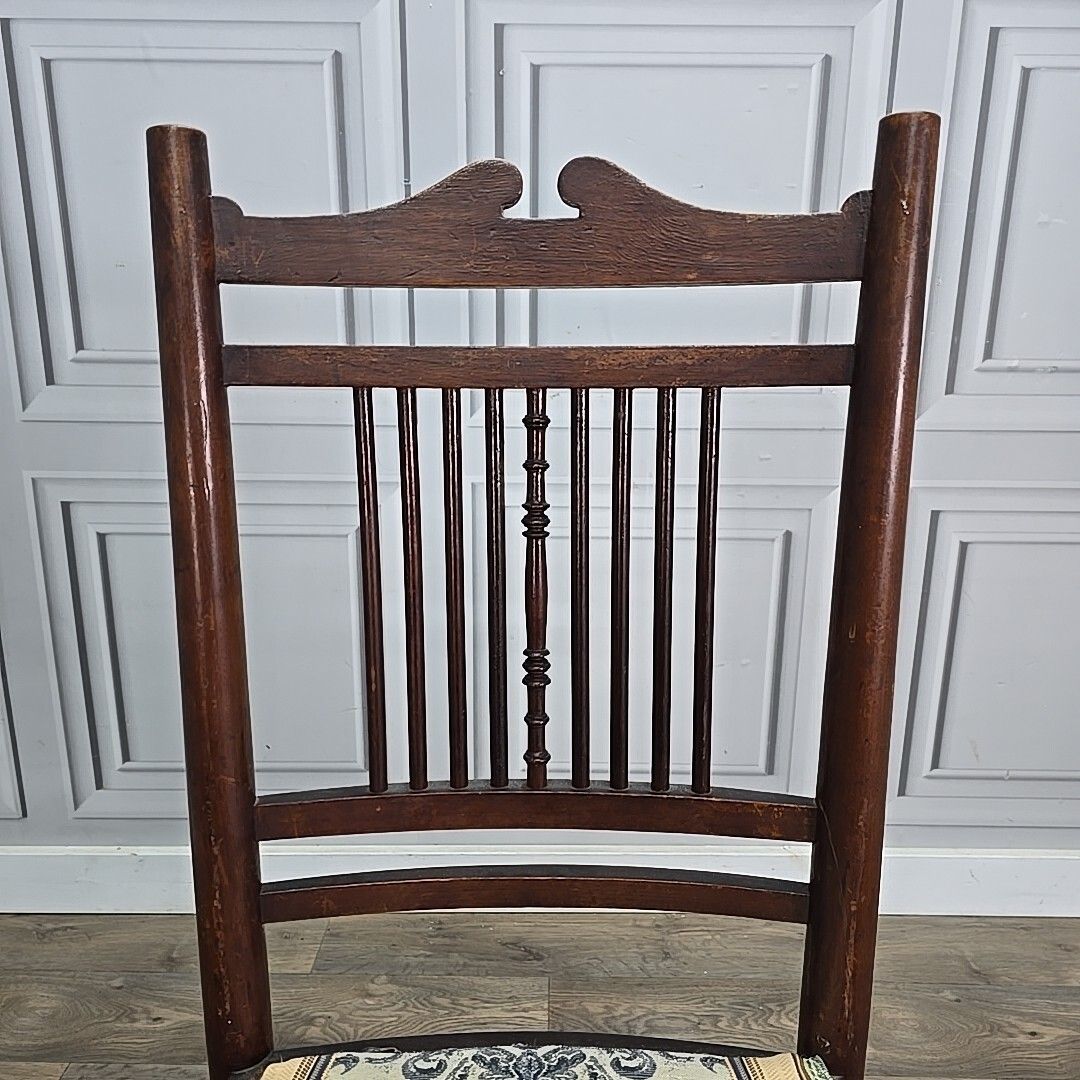 Antique Edwardian Chair Wooden Turned Back Upholstered Hall Lounge Bedroom Seat photo buy