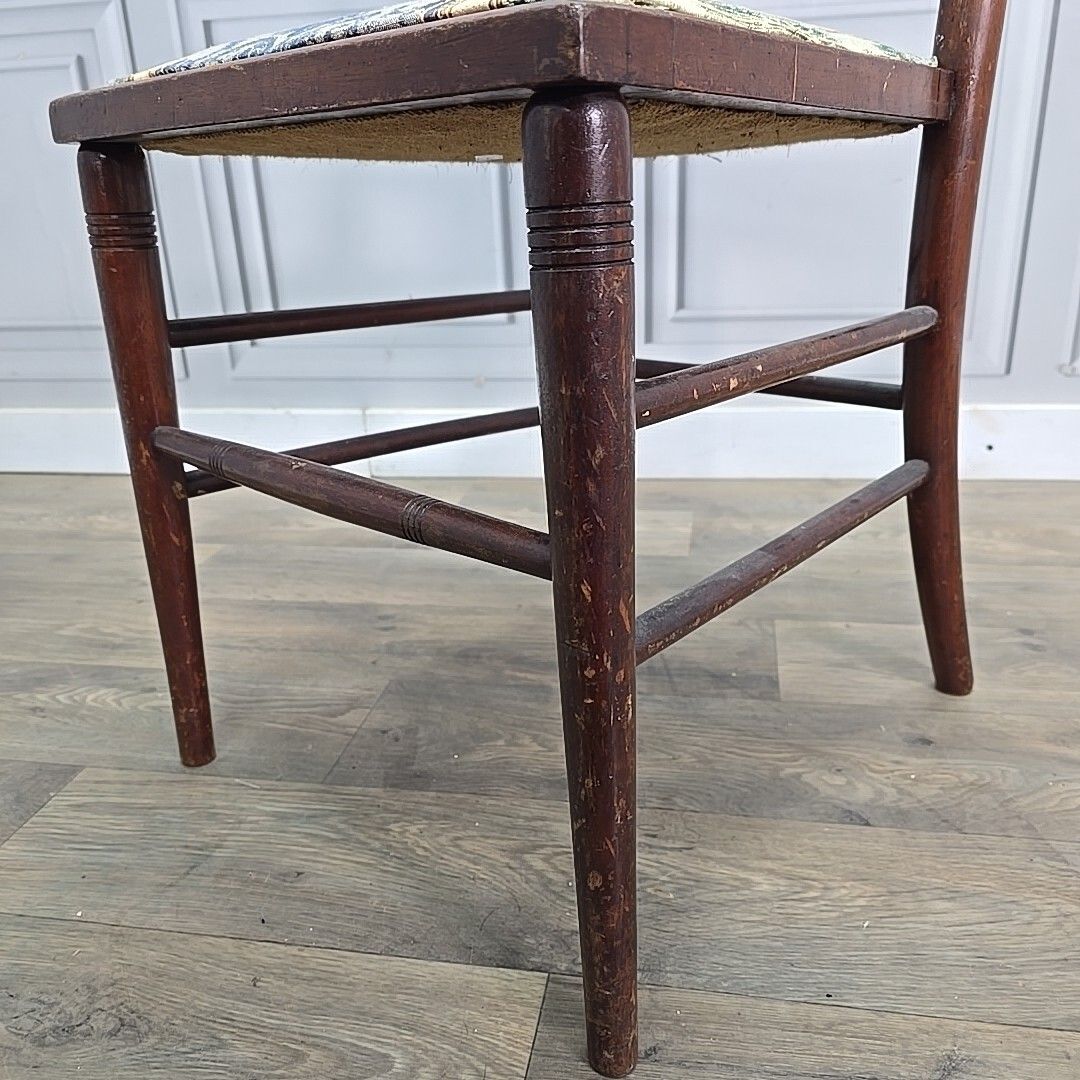 Furniture Antique Edwardian Chair Wooden Turned Back Upholstered Hall Lounge Bedroom Seat photo