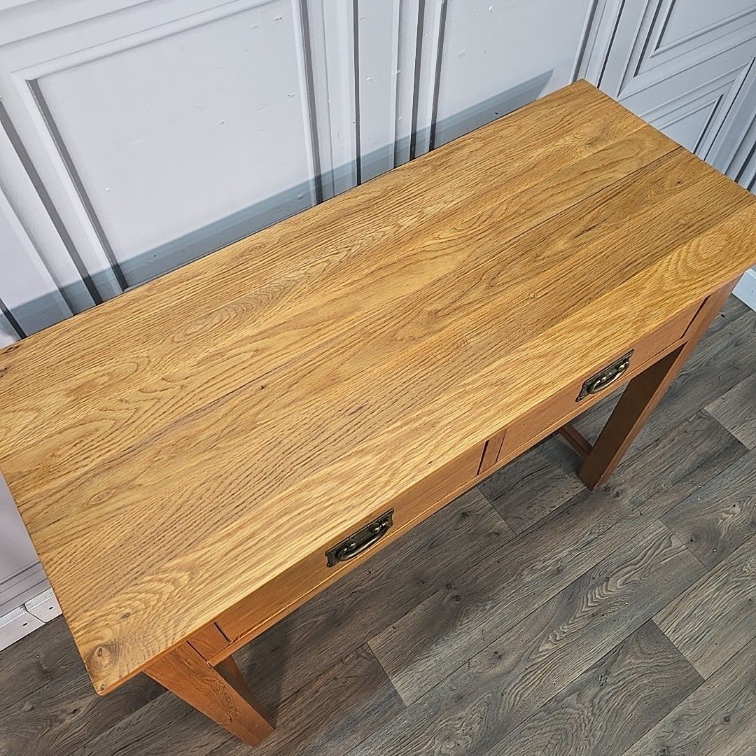 photo vintage Contemporary Console Lamp Table Rustic Solid Oak Wooden 2 Drawer Hall Vintage
