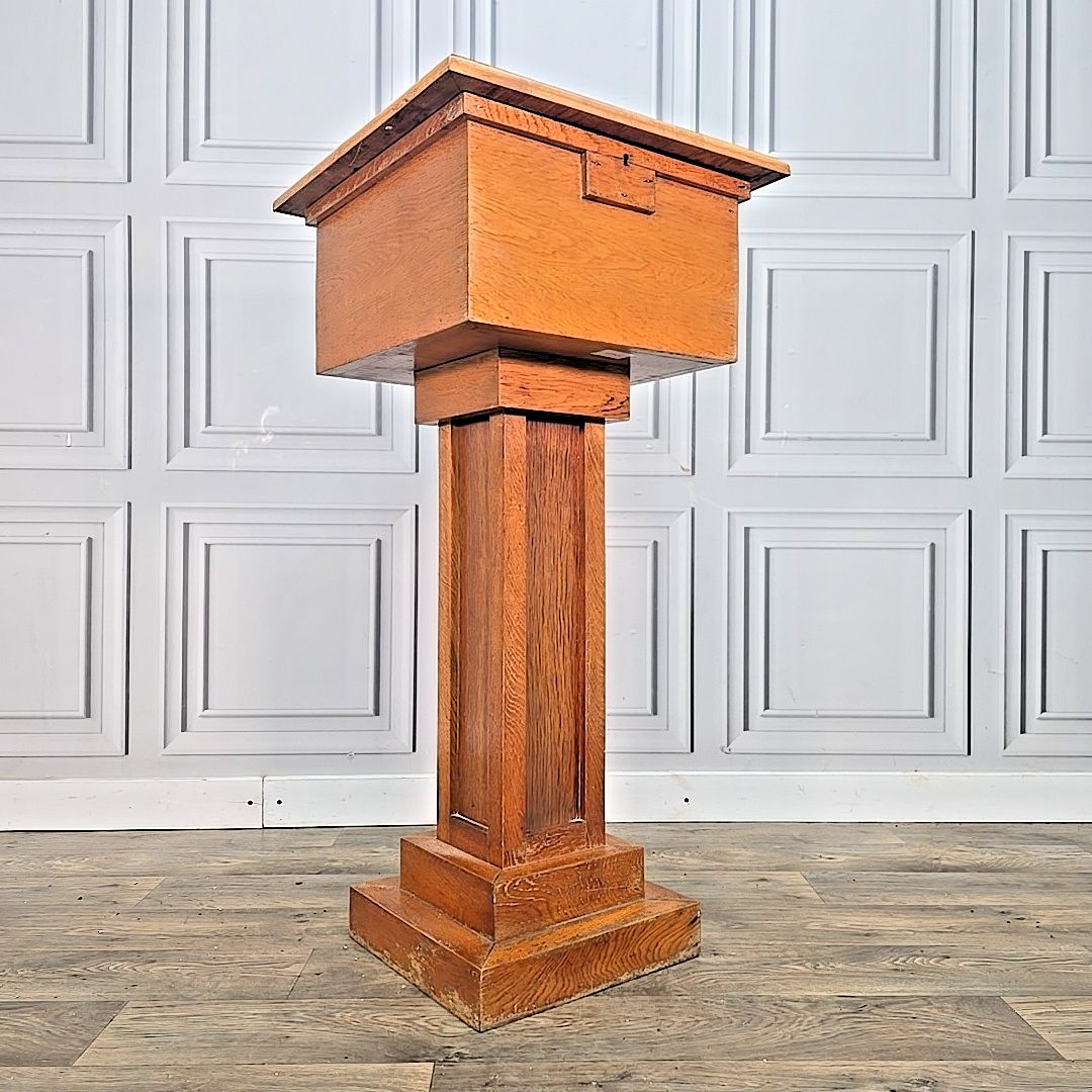 Antique Oak Church Font Offertory Box Lead Lined Planter Bust Flower Stand Table
