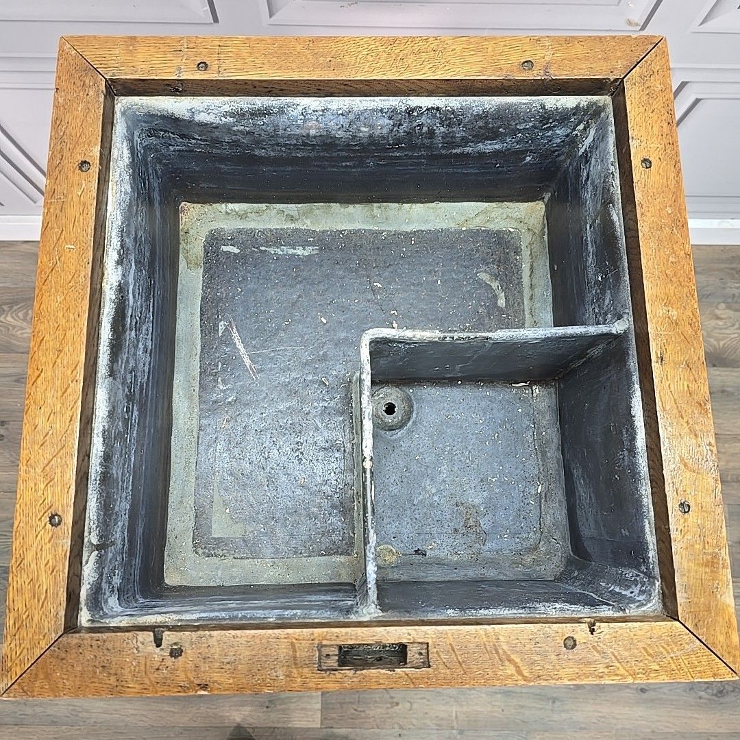 photo vinterior Antique Oak Church Font Offertory Box Lead Lined Planter Bust Flower Stand Table