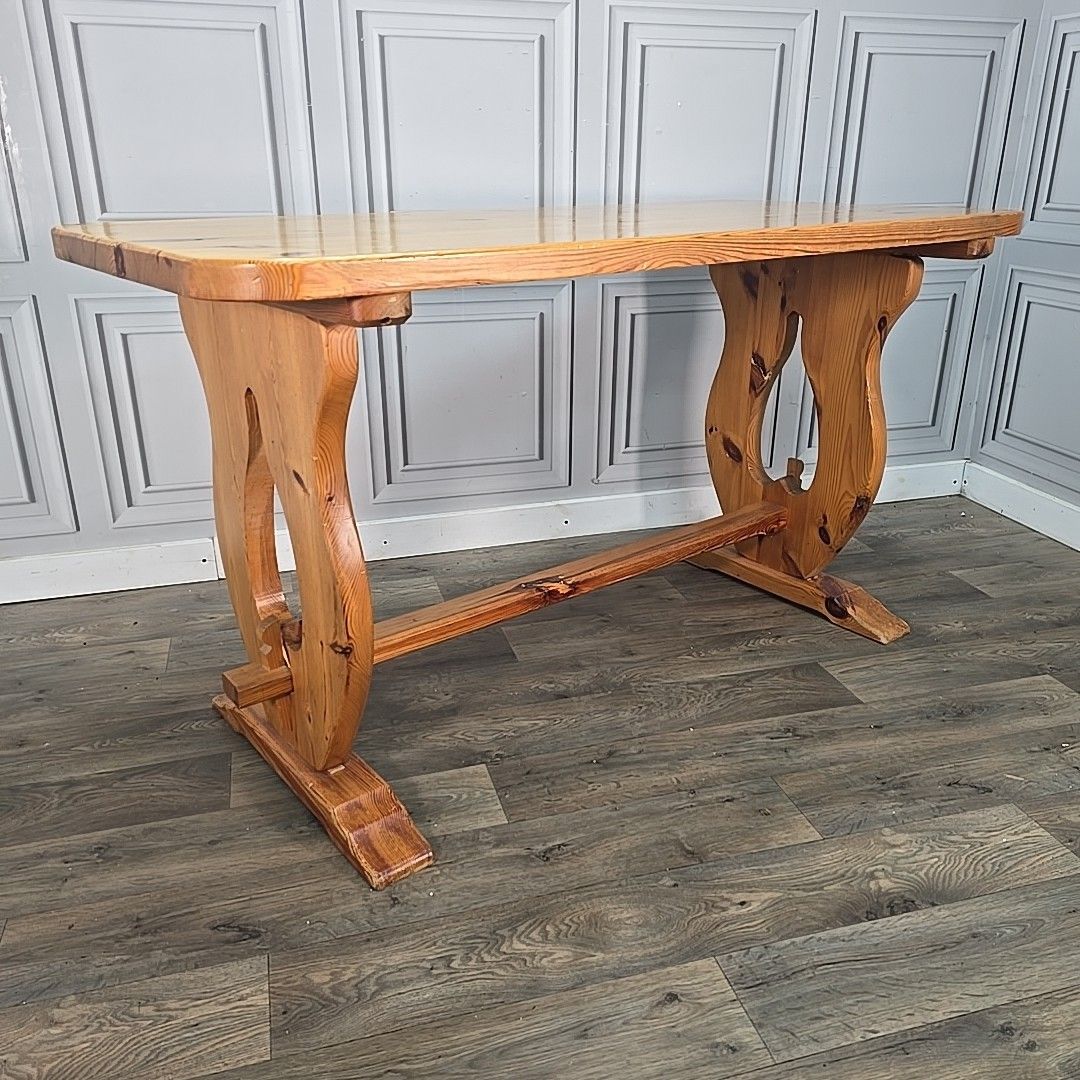 Retro Pine Dining Table Vintage Solid Wooden Country Farmhouse Refectory Style photo for sale