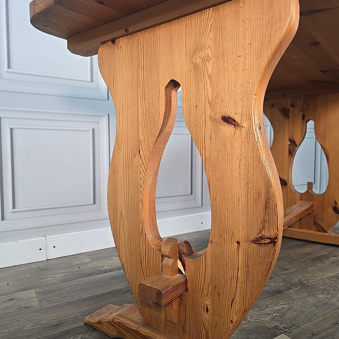 Retro Pine Dining Table Vintage Solid Wooden Country Farmhouse Refectory Style photo vinterior