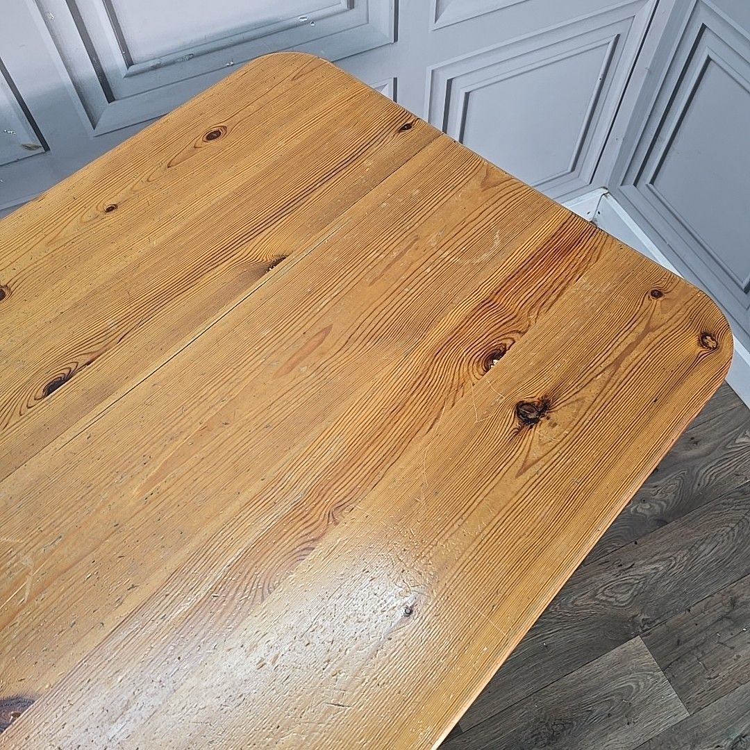 Furniture Retro Pine Dining Table Vintage Solid Wooden Country Farmhouse Refectory Style photo
