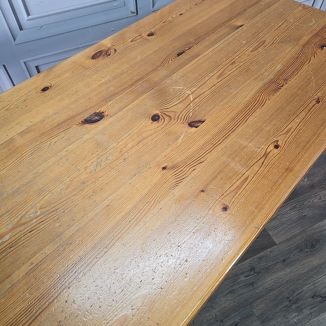 190.0 Retro Pine Dining Table Vintage Solid Wooden Country Farmhouse Refectory Style photo