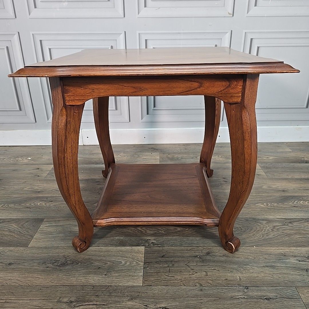 Vintage Side Lamp Table  Hard Wood Coffee Square Carved Legs Antique Style Retro photo for sale