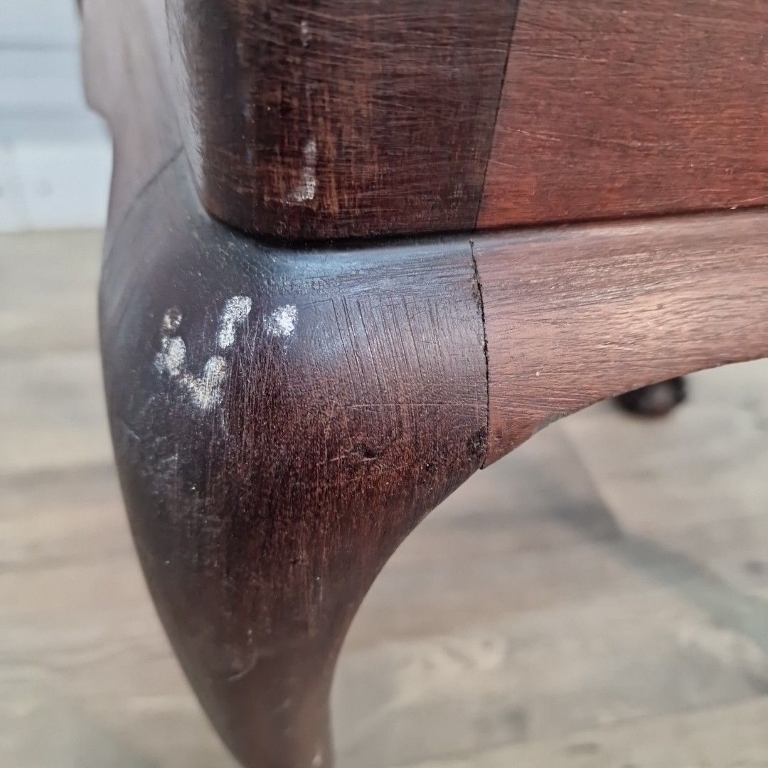 Antique Upholstered Piano Stool Solid Wood Footstool Queen Anne Ball Claw Feet photo vintage