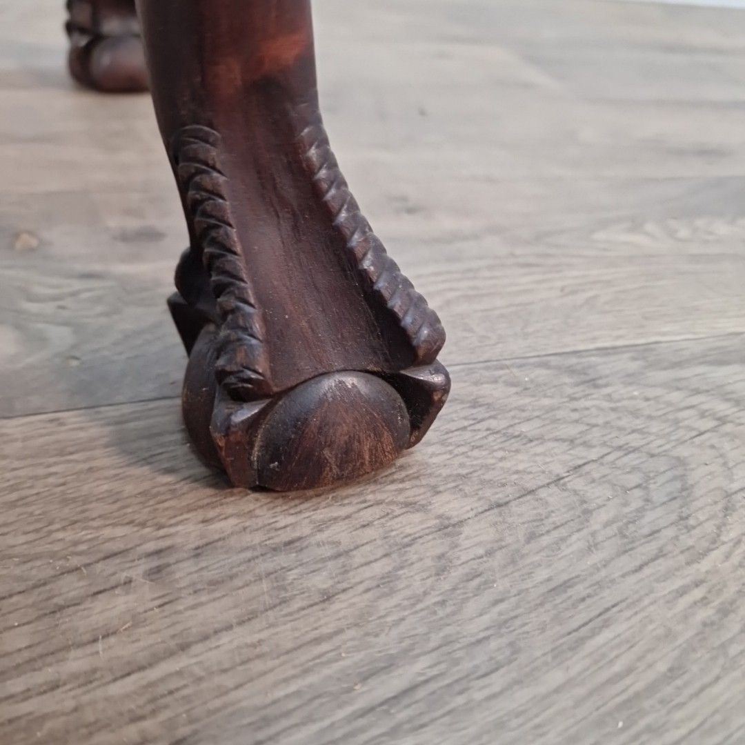 photo for sale Antique Upholstered Piano Stool Solid Wood Footstool Queen Anne Ball Claw Feet