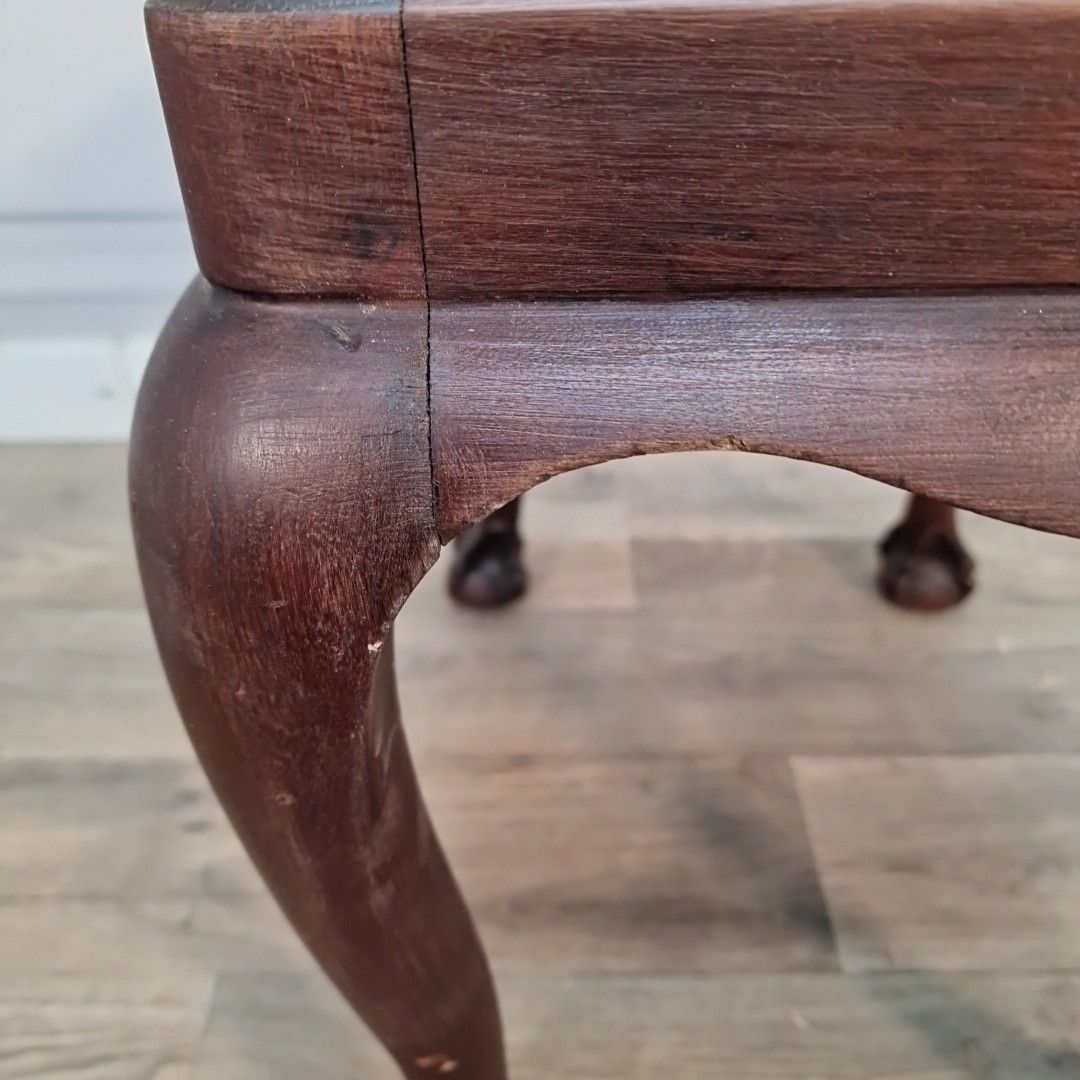 90.0 Antique Upholstered Piano Stool Solid Wood Footstool Queen Anne Ball Claw Feet photo
