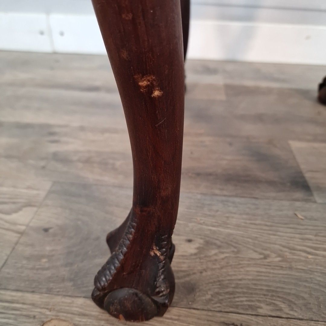 photo vinterior Antique Upholstered Piano Stool Solid Wood Footstool Queen Anne Ball Claw Feet