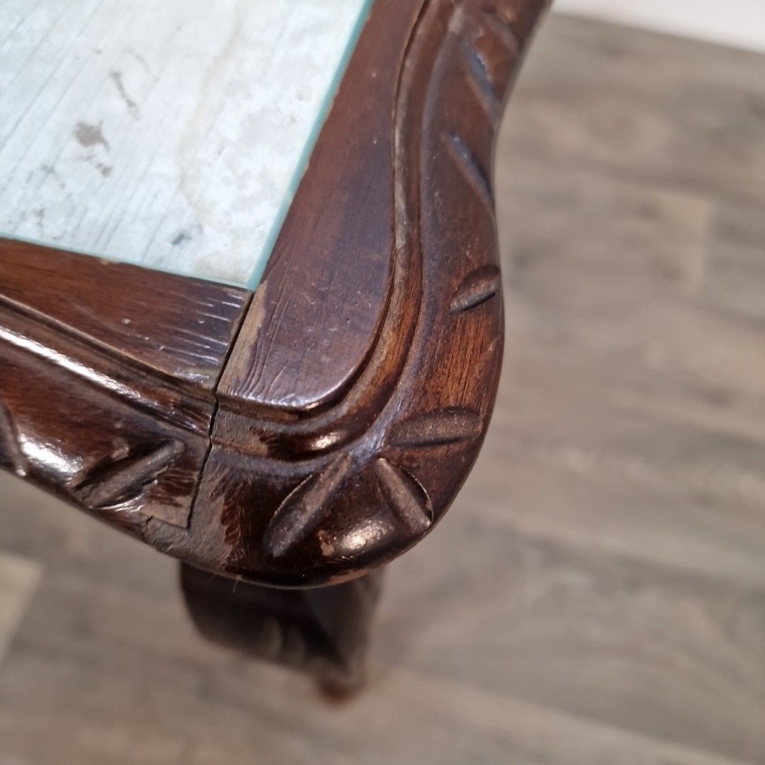 Vintage Side Coffee Table Glass Top Occasional Table Retro Wooden Carved photo vintage