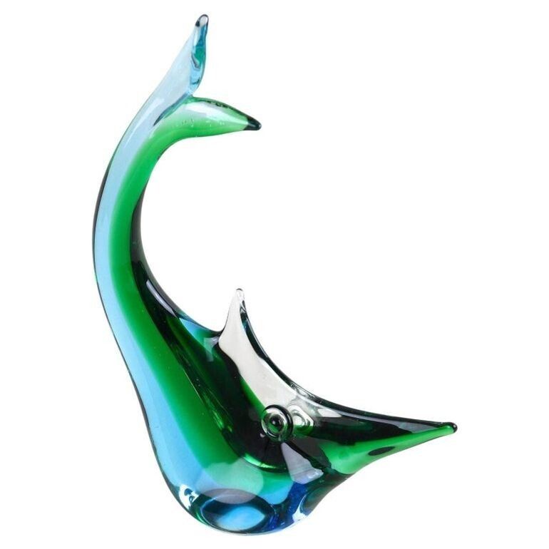 Murano Glass Fish Sculpture, Blue/ Green Tones , Mid Century   Italy Ca. 1970 photo for sale