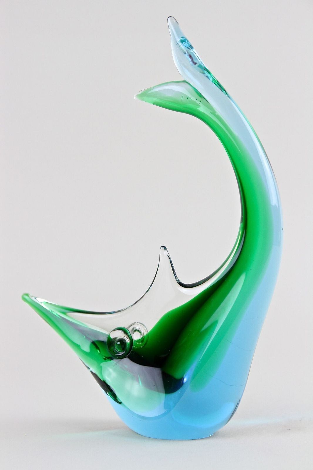 Murano Glass Fish Sculpture, Blue/ Green Tones , Mid Century   Italy Ca. 1970 photo vintage