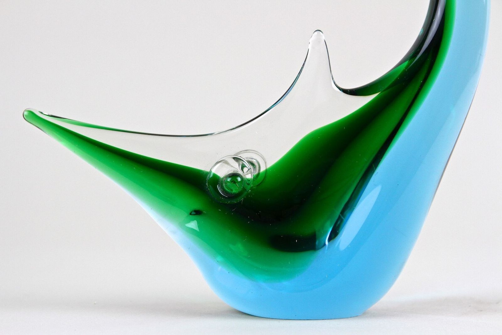photo furniture Murano Glass Fish Sculpture, Blue/ Green Tones , Mid Century   Italy Ca. 1970