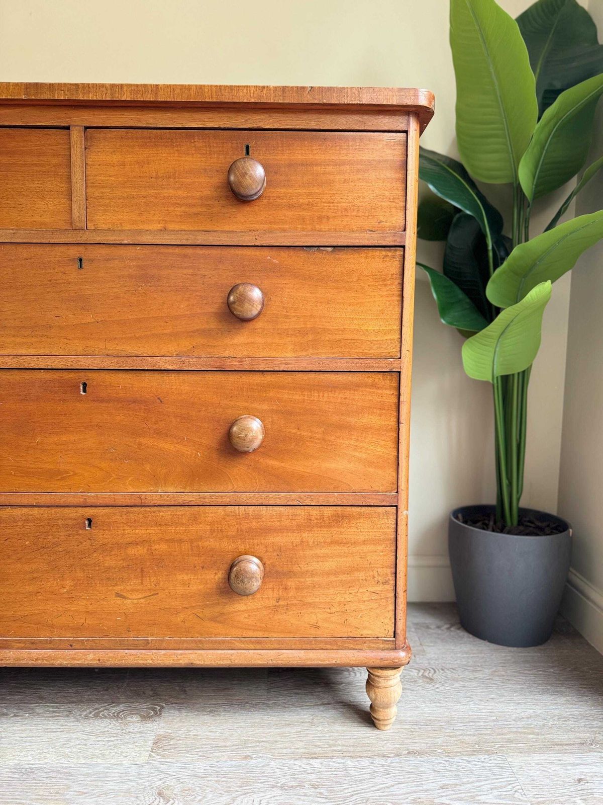 Antique Large Chest Of Drawers 2 Over 3 Upon Bun Feet Original Handles photo furniture