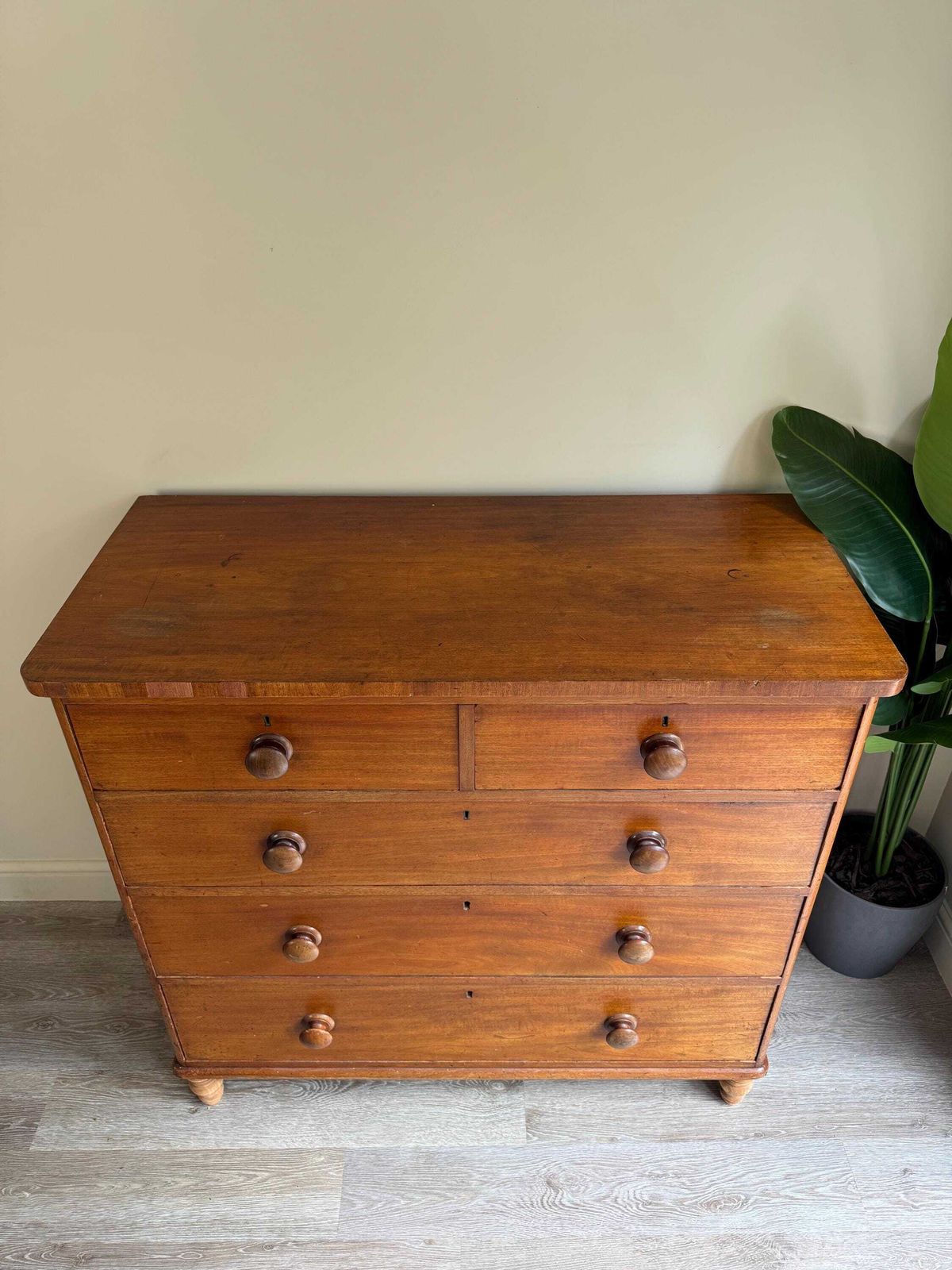 Antique Large Chest Of Drawers 2 Over 3 Upon Bun Feet Original Handles photo Furniture